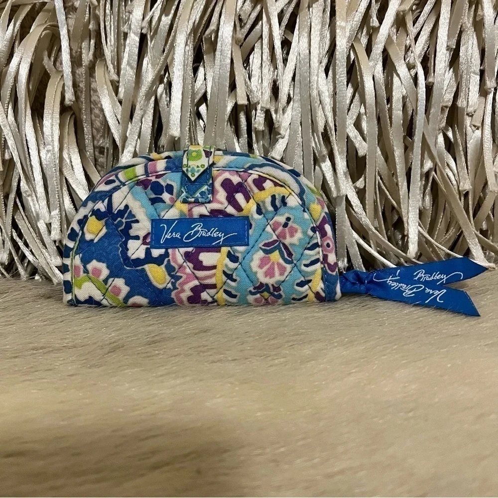 VERA BRADLEY Capri Blue Travel Jewlery Case Green Purple Paisley Semi-Circle